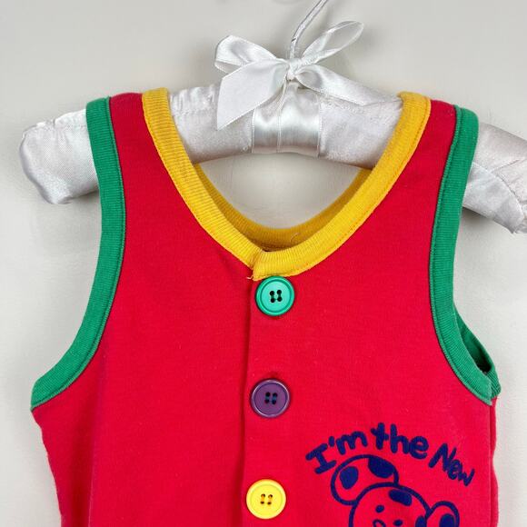 Vintage I'm the New Kid in Town Red Shortall Romper - Picture 2 of 6